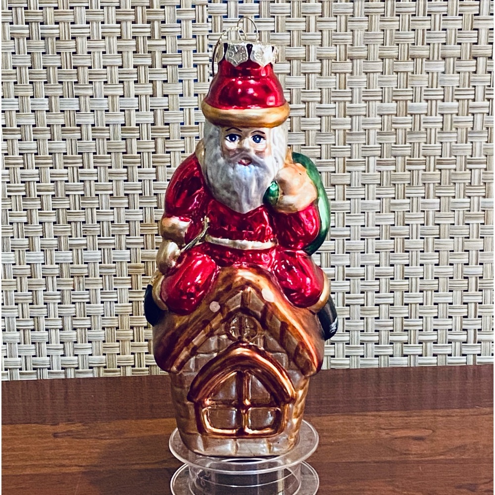 🌟2xHP🌟🎄VTG Mercury Blown Glass Santa's Rooftop Delivery Christmas Ornament